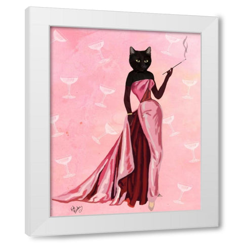 Glamour Cat in Pink White Modern Wood Framed Art Print by Fab Funky