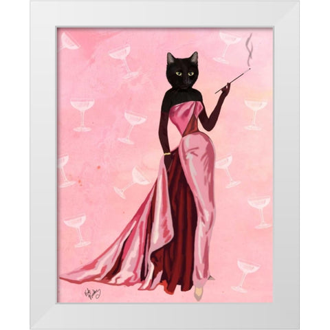 Glamour Cat in Pink White Modern Wood Framed Art Print by Fab Funky