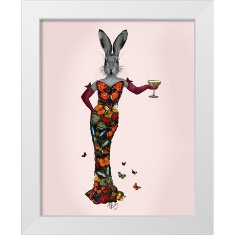 Rabbit Butterfly Dress White Modern Wood Framed Art Print by Fab Funky