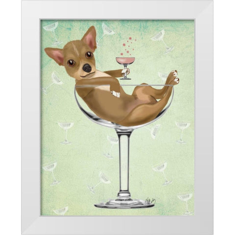 Chihuahua in Cocktail Glass White Modern Wood Framed Art Print by Fab Funky