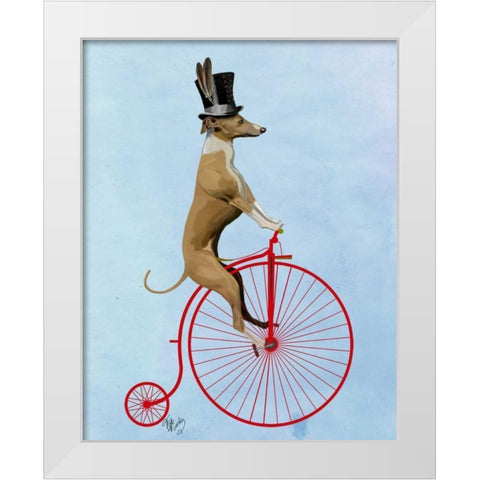 Greyhound on Red Penny Farthing White Modern Wood Framed Art Print by Fab Funky