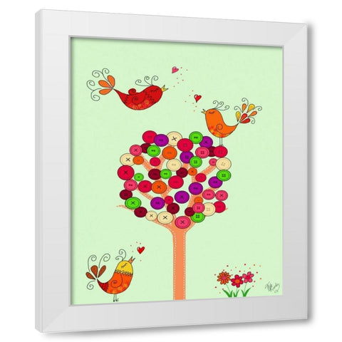 Orange Button Tree White Modern Wood Framed Art Print by Fab Funky