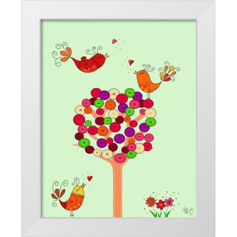 Orange Button Tree White Modern Wood Framed Art Print by Fab Funky