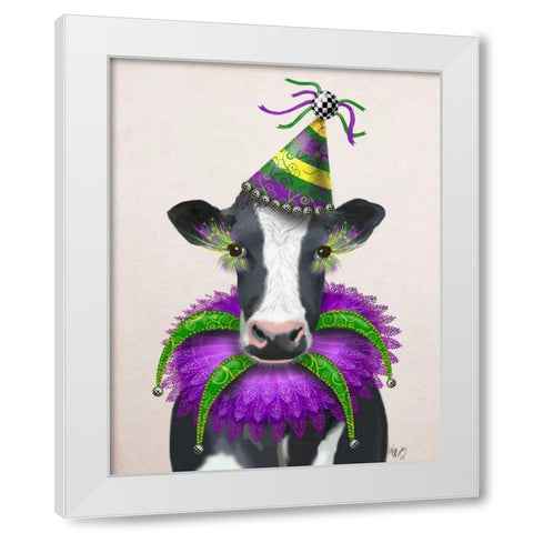 Mardi Gras Cow White Modern Wood Framed Art Print by Fab Funky