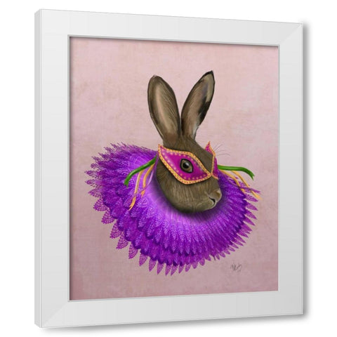 Mardi Gras Hare White Modern Wood Framed Art Print by Fab Funky