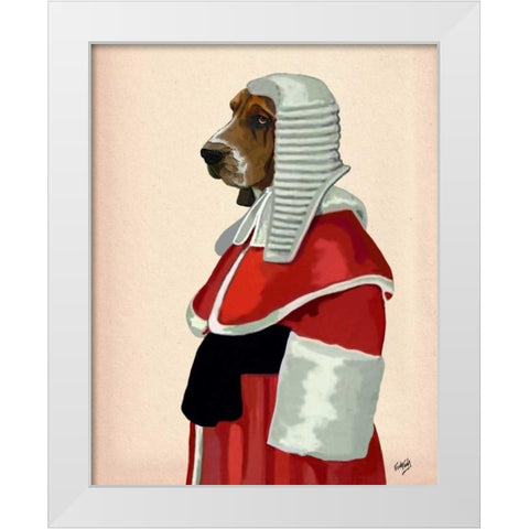 Basset Hound Judge Portrait White Modern Wood Framed Art Print by Fab Funky