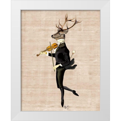 Dancing Deer with Violin White Modern Wood Framed Art Print by Fab Funky