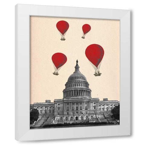 US Capitol Building and Red Hot Air Balloons White Modern Wood Framed Art Print by Fab Funky