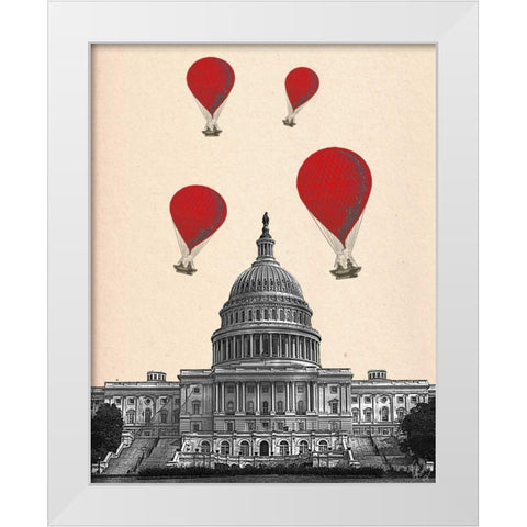 US Capitol Building and Red Hot Air Balloons White Modern Wood Framed Art Print by Fab Funky