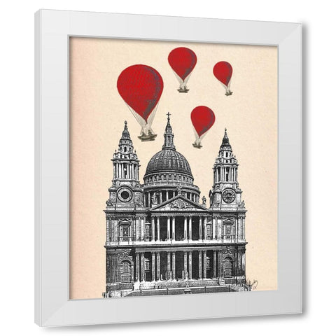 St Pauls Cathedral and Red Hot Air Balloons White Modern Wood Framed Art Print by Fab Funky