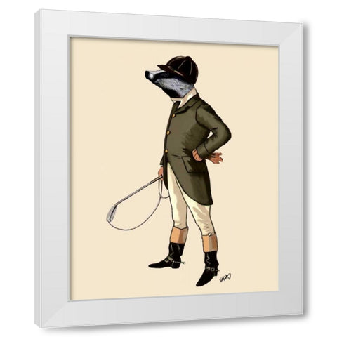 Badger The Rider Full White Modern Wood Framed Art Print by Fab Funky