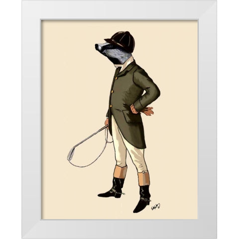 Badger The Rider Full White Modern Wood Framed Art Print by Fab Funky