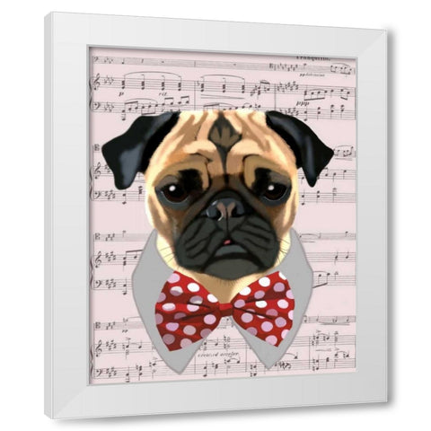 Pug with Red and White Spotty Bow Tie White Modern Wood Framed Art Print by Fab Funky