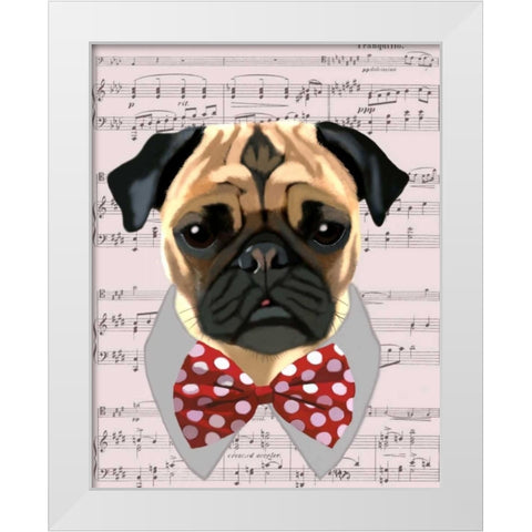 Pug with Red and White Spotty Bow Tie White Modern Wood Framed Art Print by Fab Funky