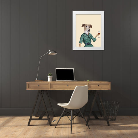 Greyhound Wine Snob White Modern Wood Framed Art Print by Fab Funky
