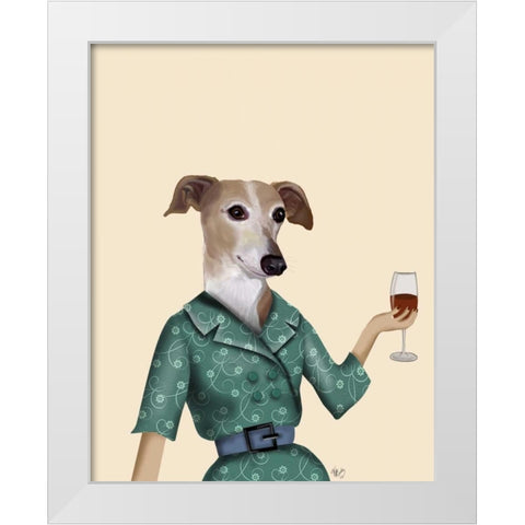 Greyhound Wine Snob White Modern Wood Framed Art Print by Fab Funky