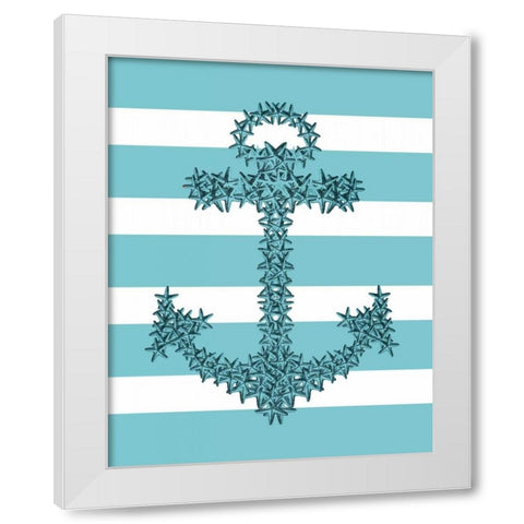Starfish Anchor in Turquoise and White White Modern Wood Framed Art Print by Fab Funky