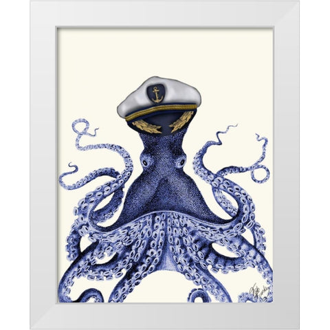 Captain Octopus White Modern Wood Framed Art Print by Fab Funky