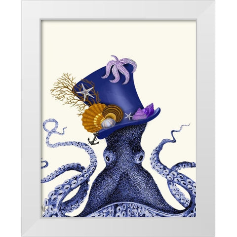 Octopus Nautical Hat White Modern Wood Framed Art Print by Fab Funky
