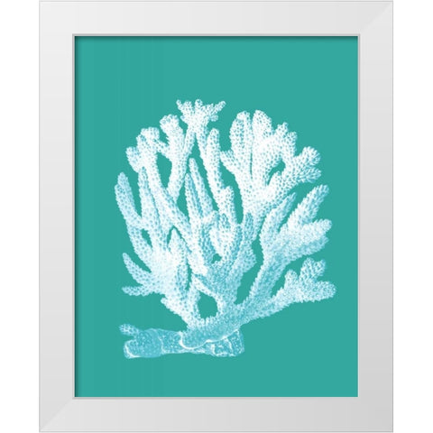 Coral 1 White On Turquoise White Modern Wood Framed Art Print by Fab Funky