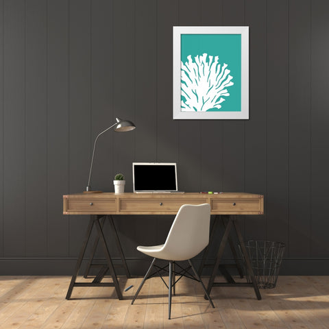 Turquoise Coral Prints a White Modern Wood Framed Art Print by Fab Funky