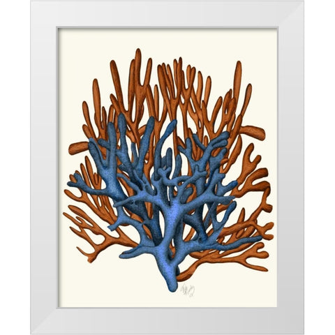 Blue and Orange Corals b White Modern Wood Framed Art Print by Fab Funky