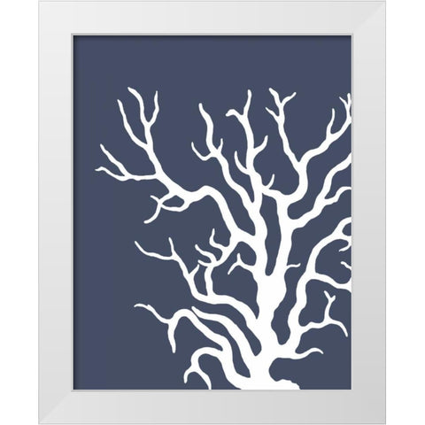 Corals White on Indigo Blue a White Modern Wood Framed Art Print by Fab Funky
