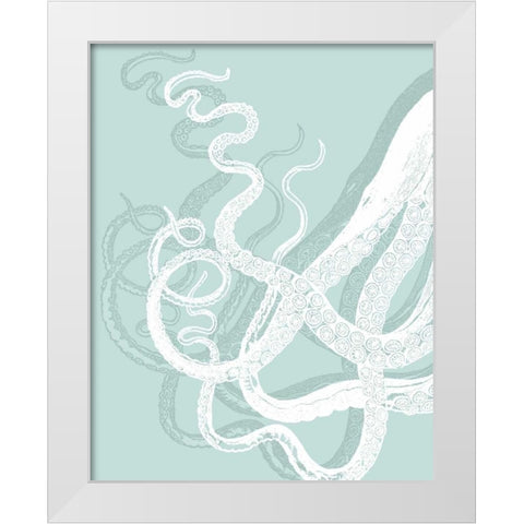 Octopus Tentacles White on Seafoam White Modern Wood Framed Art Print by Fab Funky