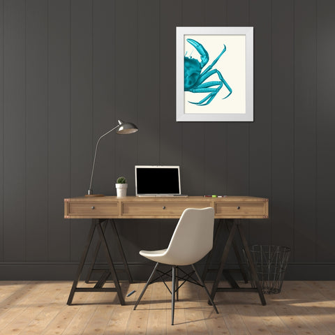 Contrasting Crab in Turquoise a White Modern Wood Framed Art Print by Fab Funky