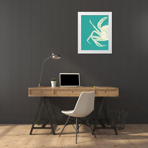 Contrasting Crab in Turquoise b White Modern Wood Framed Art Print by Fab Funky