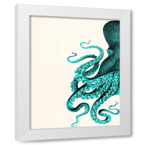 Octopus Green and Cream a White Modern Wood Framed Art Print by Fab Funky