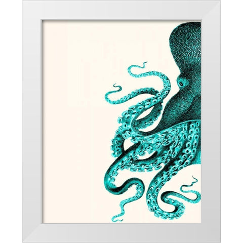 Octopus Green and Cream a White Modern Wood Framed Art Print by Fab Funky