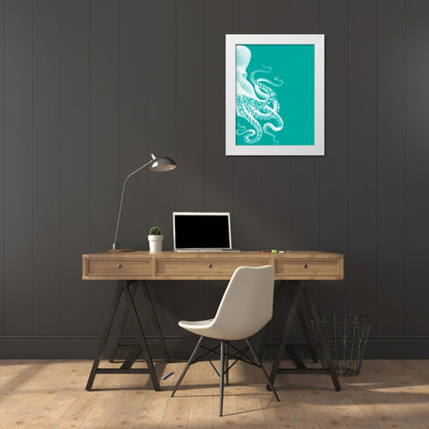 Octopus Green and Cream b White Modern Wood Framed Art Print by Fab Funky