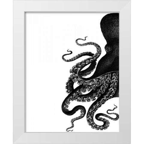 Octopus Black and White a White Modern Wood Framed Art Print by Fab Funky