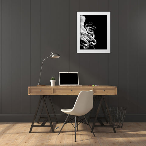 Octopus Black and White b White Modern Wood Framed Art Print by Fab Funky