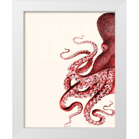 Octopus Red and White a White Modern Wood Framed Art Print by Fab Funky