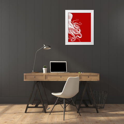 Octopus Red and White b White Modern Wood Framed Art Print by Fab Funky