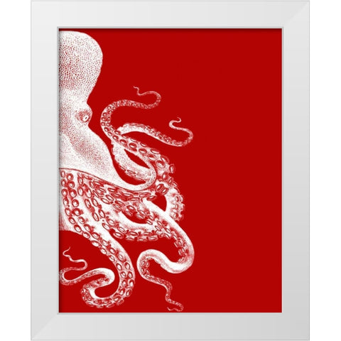 Octopus Red and White b White Modern Wood Framed Art Print by Fab Funky
