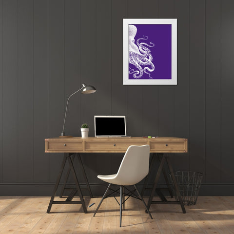 Octopus Purple and Cream b White Modern Wood Framed Art Print by Fab Funky