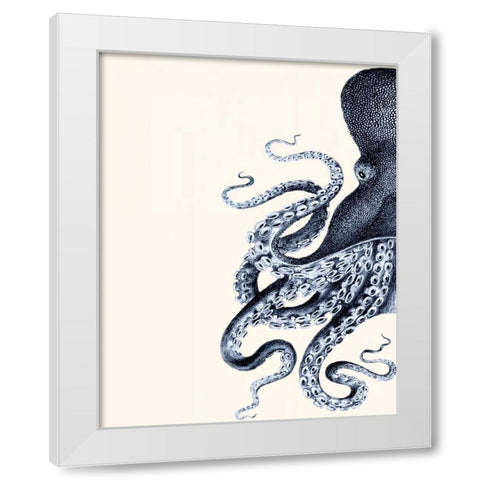 Octopus Indigo Blue and Cream A White Modern Wood Framed Art Print by Fab Funky