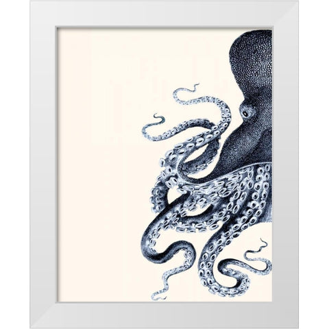 Octopus Indigo Blue and Cream A White Modern Wood Framed Art Print by Fab Funky