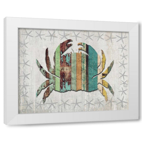 Distressed Wood Style Crab 1 White Modern Wood Framed Art Print by Fab Funky