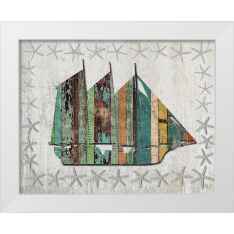 Distressed Wood Style Boat 1 White Modern Wood Framed Art Print by Fab Funky