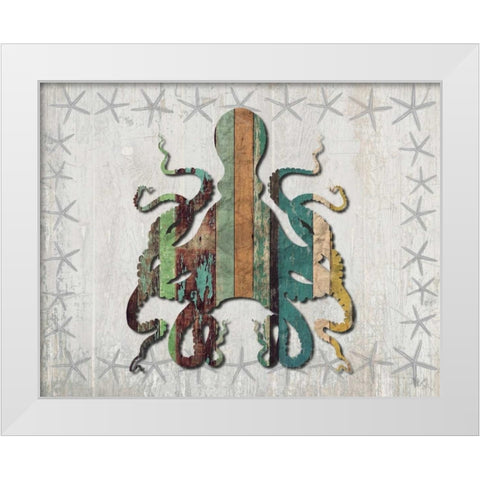Distressed Wood Style Octopus 1 White Modern Wood Framed Art Print by Fab Funky