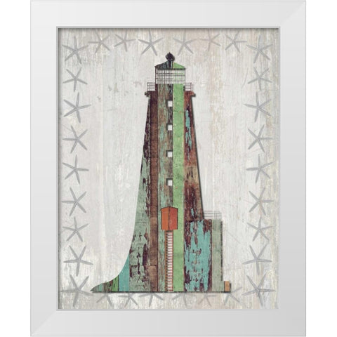 Distressed Wood Style Lighthouse 1 White Modern Wood Framed Art Print by Fab Funky