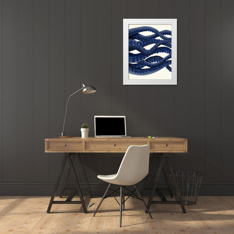 Giant Octopus Blue Triptych b White Modern Wood Framed Art Print by Fab Funky