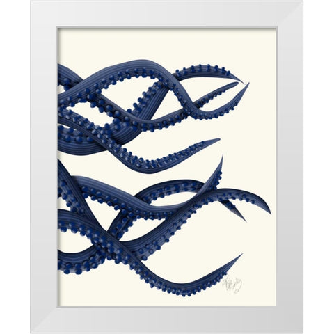 Giant Octopus Blue Triptych c White Modern Wood Framed Art Print by Fab Funky