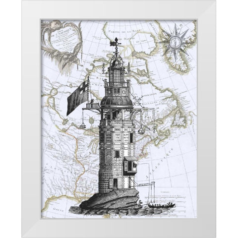 Winstanley Eddystone Lighthouse White Modern Wood Framed Art Print by Fab Funky