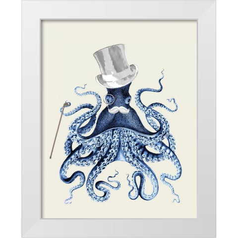 Blue Octopus on Cream b White Modern Wood Framed Art Print by Fab Funky