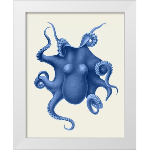 Blue Octopus on Cream d White Modern Wood Framed Art Print by Fab Funky